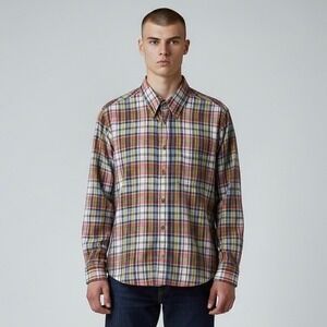 Pendleton Shirt Men's Gray Red Medium Plaid Oceanside Button Down Long Sleeve